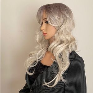 Platinum beach waves wig curl wavy bangs wig 22 inch new with tag